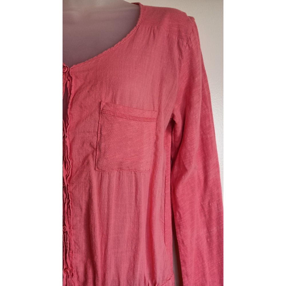 Michael Stars Coral Cotton Slub Knit Shirt Dress Drawstring Waist Casual Small‎ - Picture 2 of 10